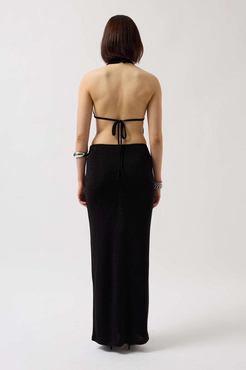 Shiny Fabric Maxi Black Skirt
