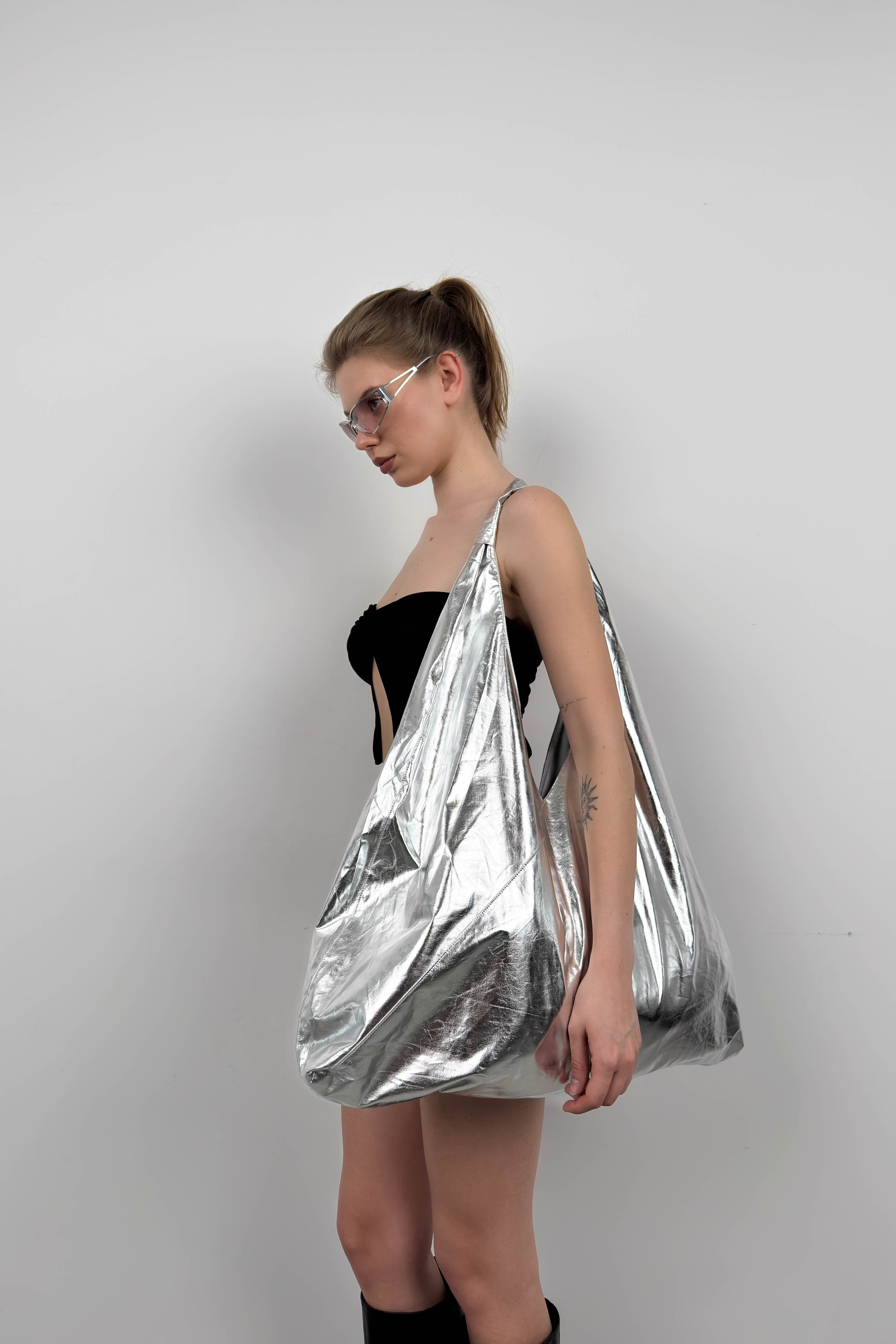 Shiny Silver Pouch Bag