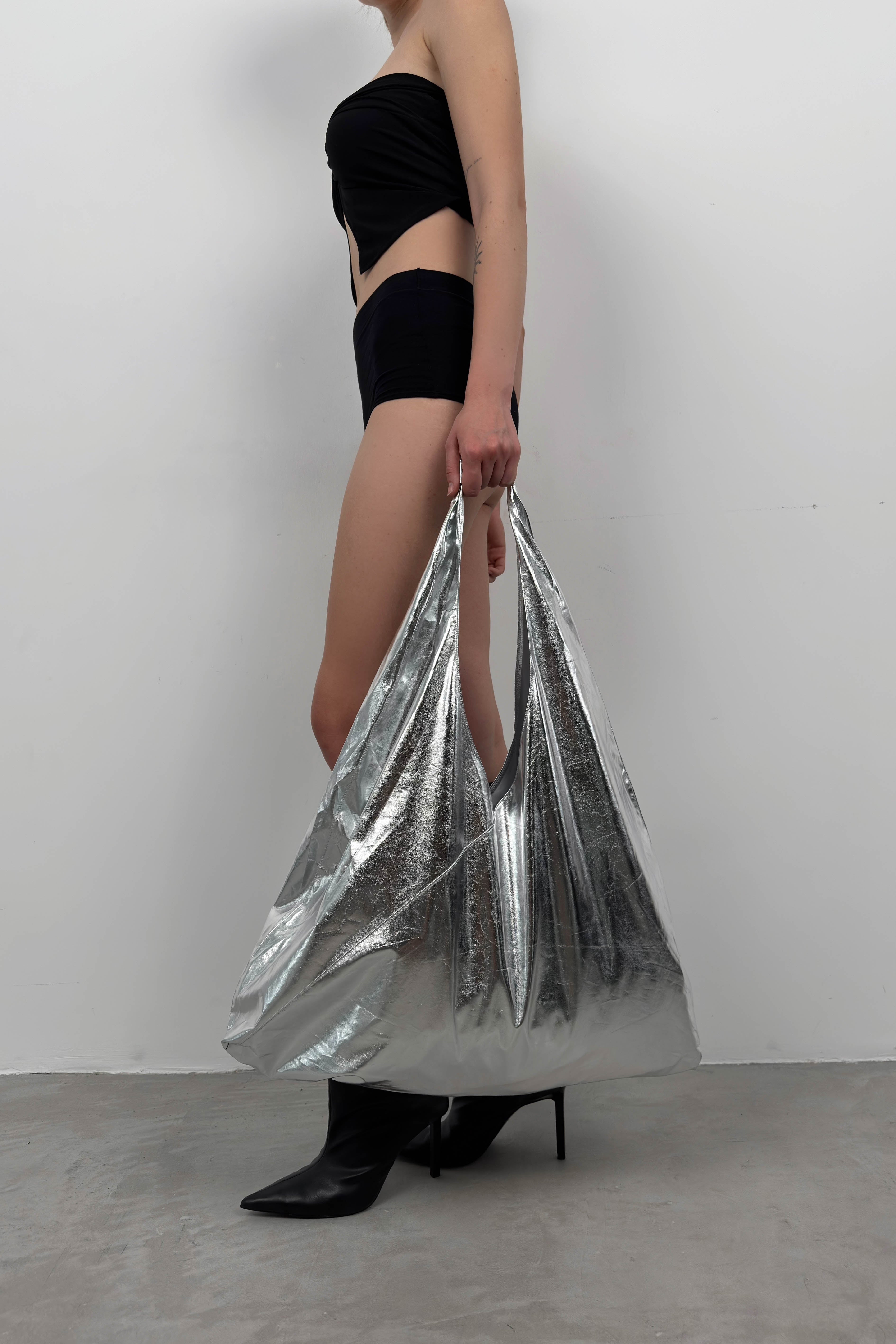 Shiny Silver Pouch Bag