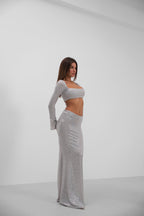 Sequined Crop Blouse Skirt Gumus Takim