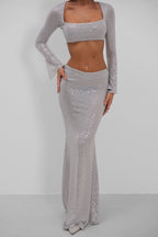 Sequined Crop Blouse Skirt Gumus Takim