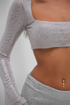 Sequined Crop Blouse Skirt Gumus Takim