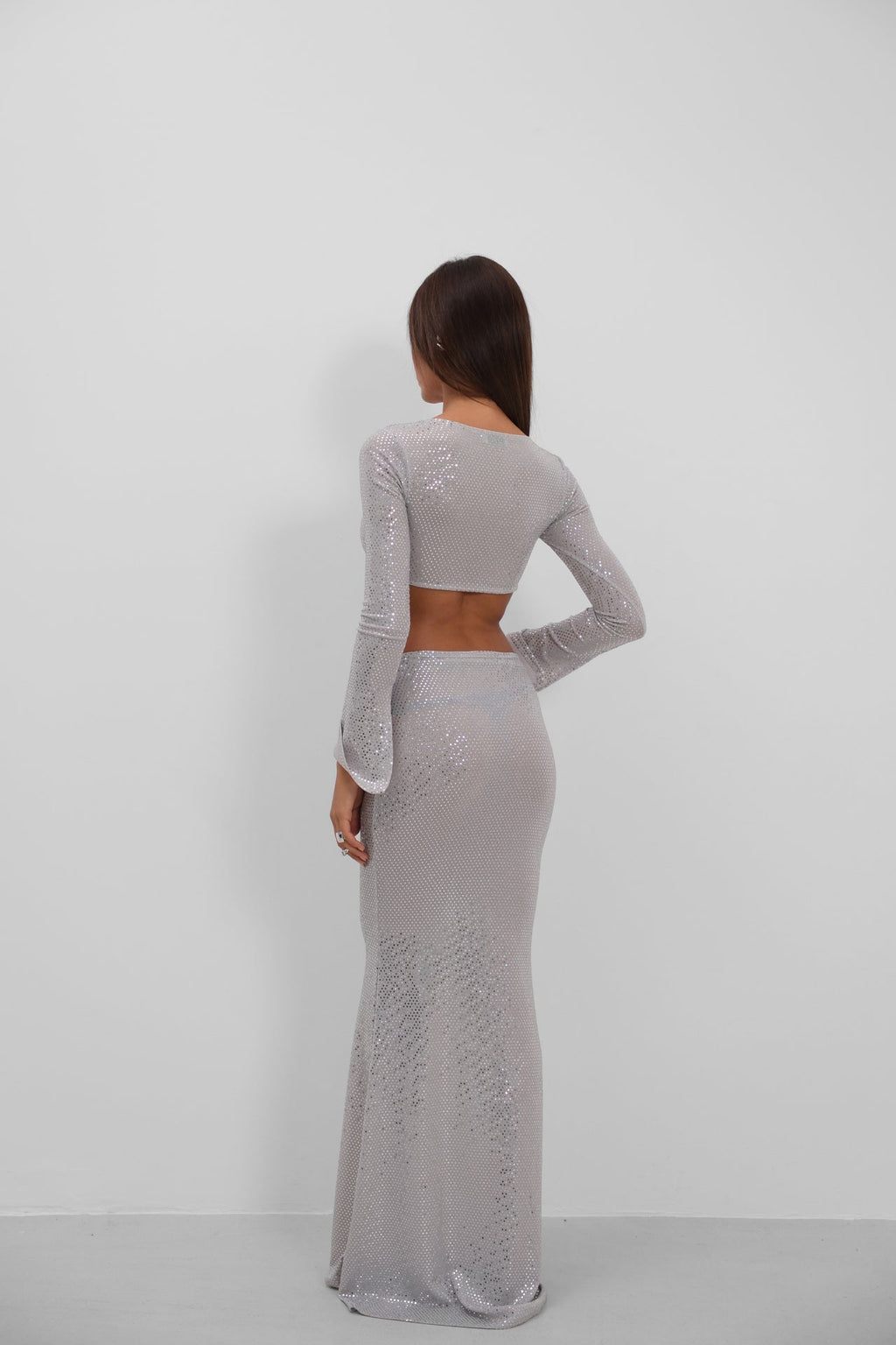 Sequined Crop Blouse Skirt Gumus Takim
