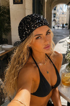 Sequined Knit Black Cap
