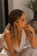 Sequined Knit Brown Cap
