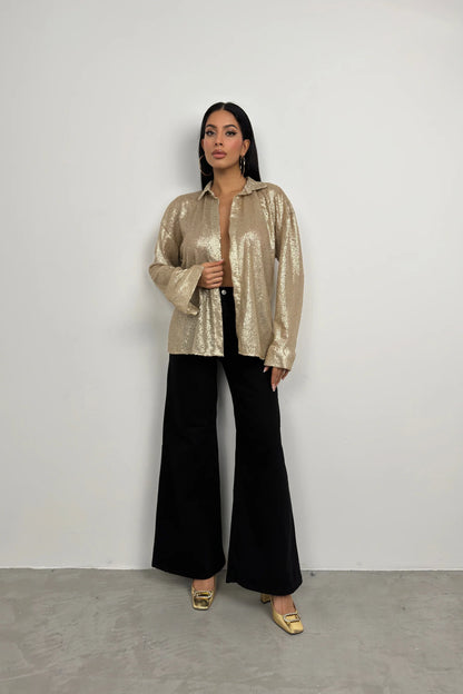 Sequined Gold Oversize Shirt