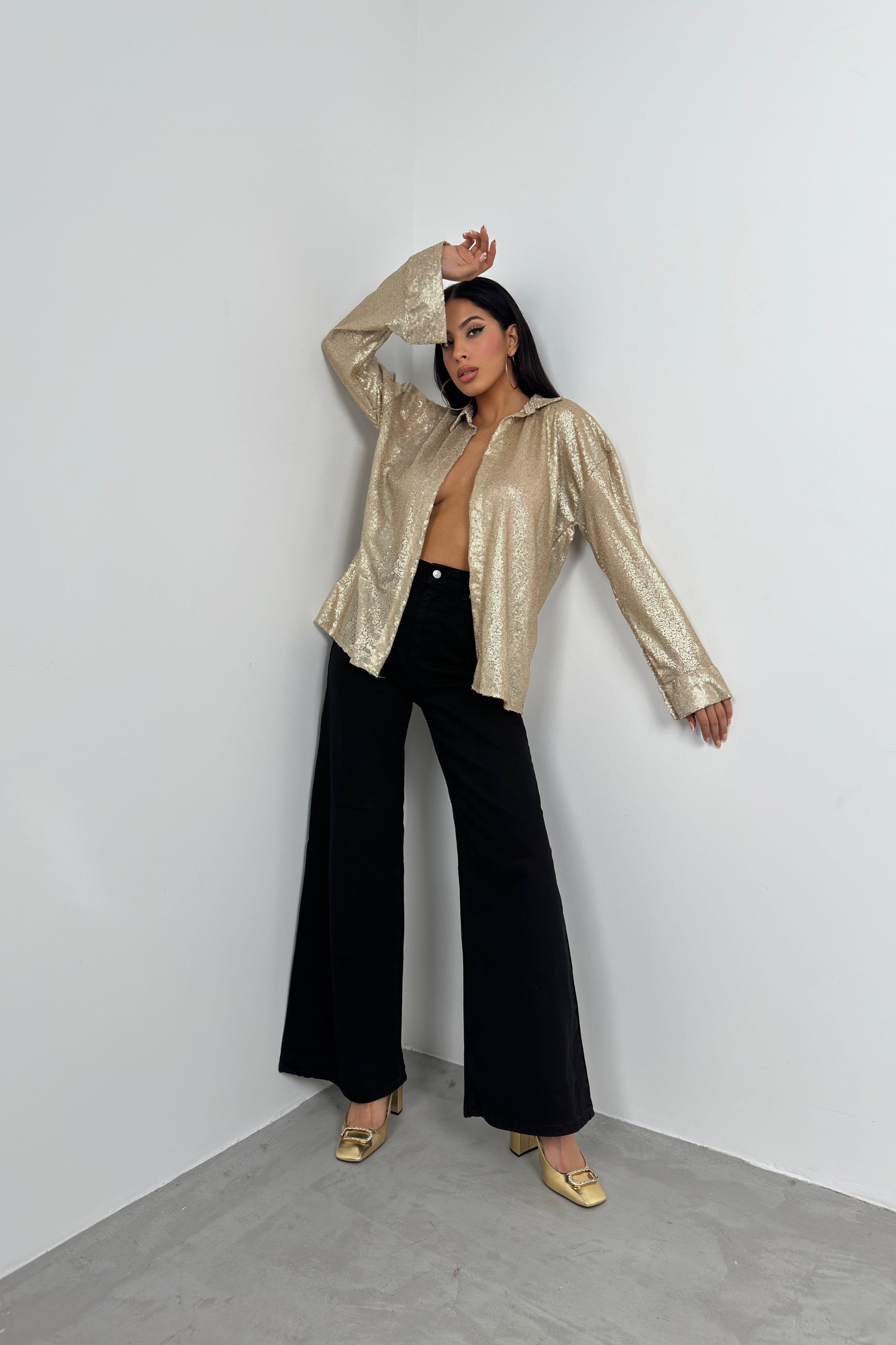Sequined Gold Oversize Shirt