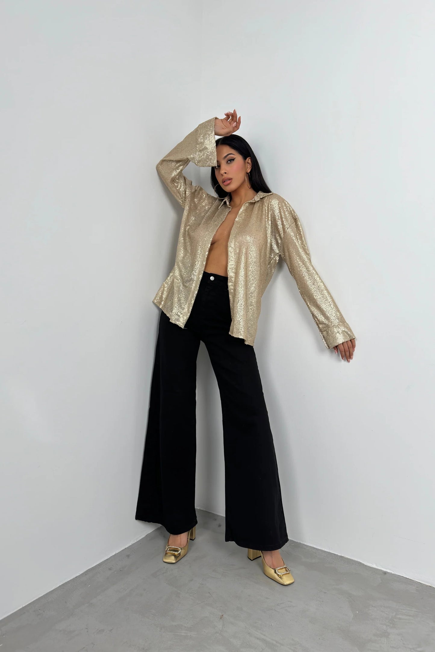 Sequined Gold Oversize Shirt
