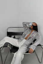 Sequined Silver Oversize Shirt