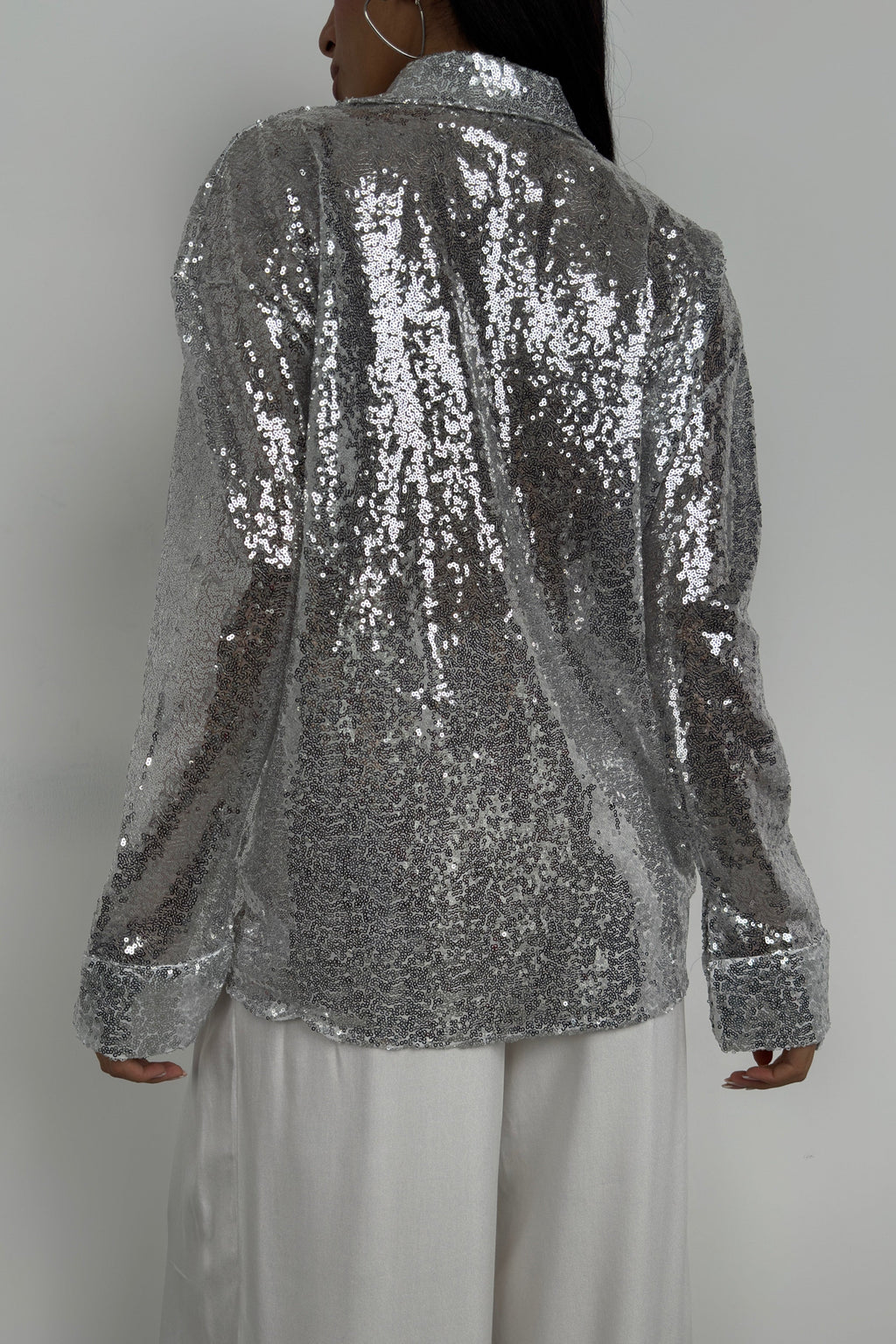 Sequined Silver Oversize Shirt