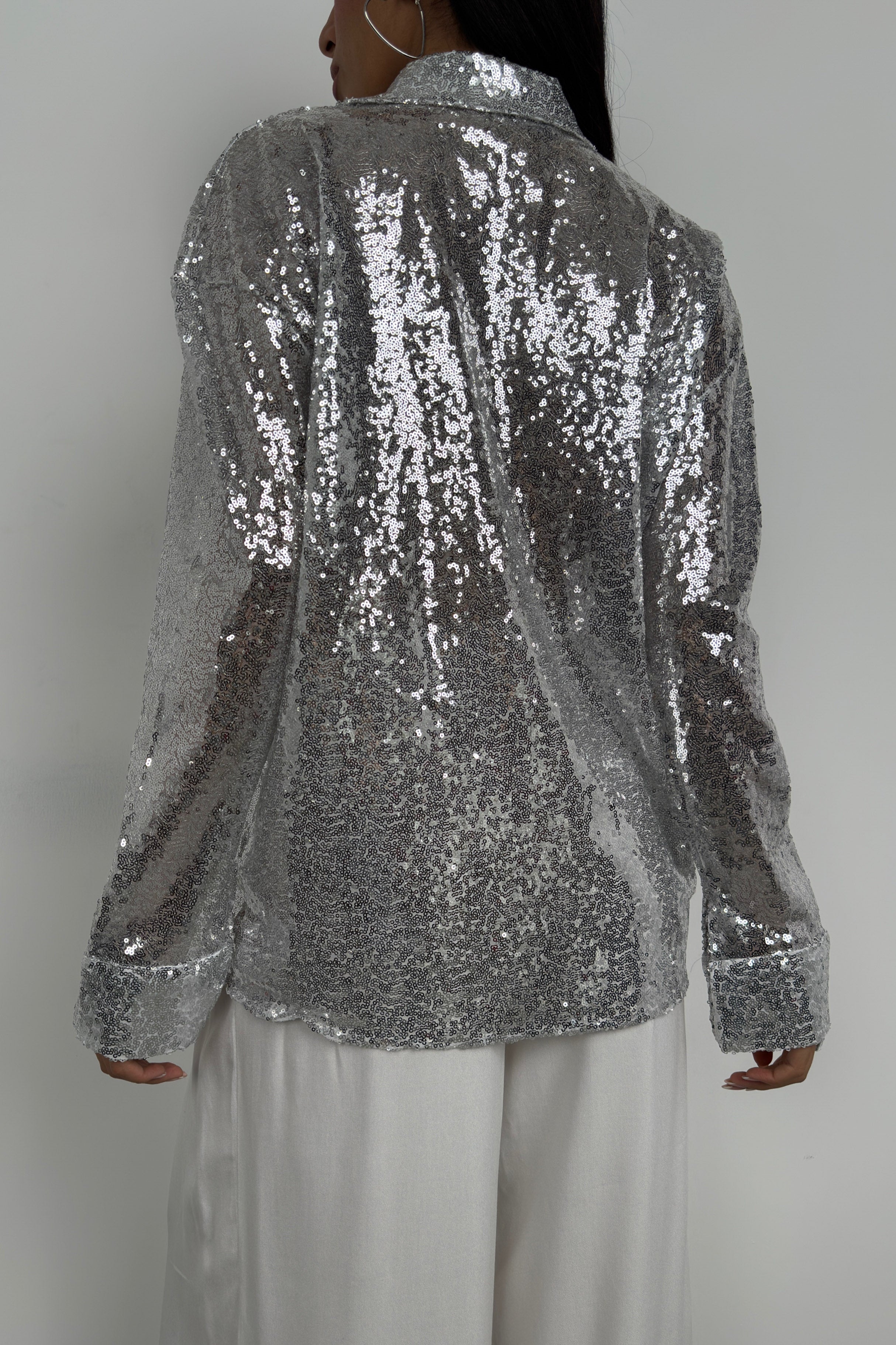 Sequined Silver Oversize Shirt