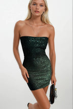 Sequined Green Straplez Mini Dress