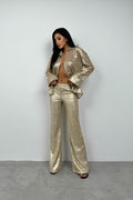 Sequined Wide Leg Gold Pants