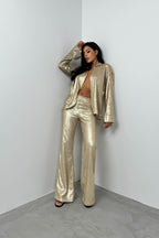 Sequined Wide Leg Gold Pants