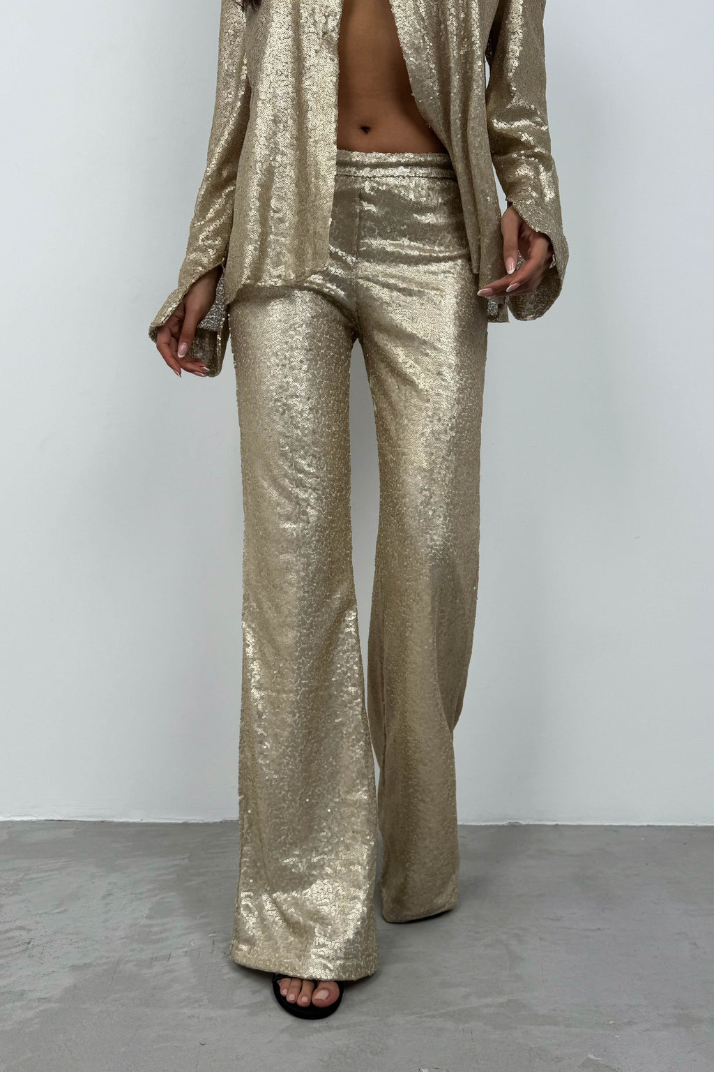 Sequined Wide Leg Gold Pants