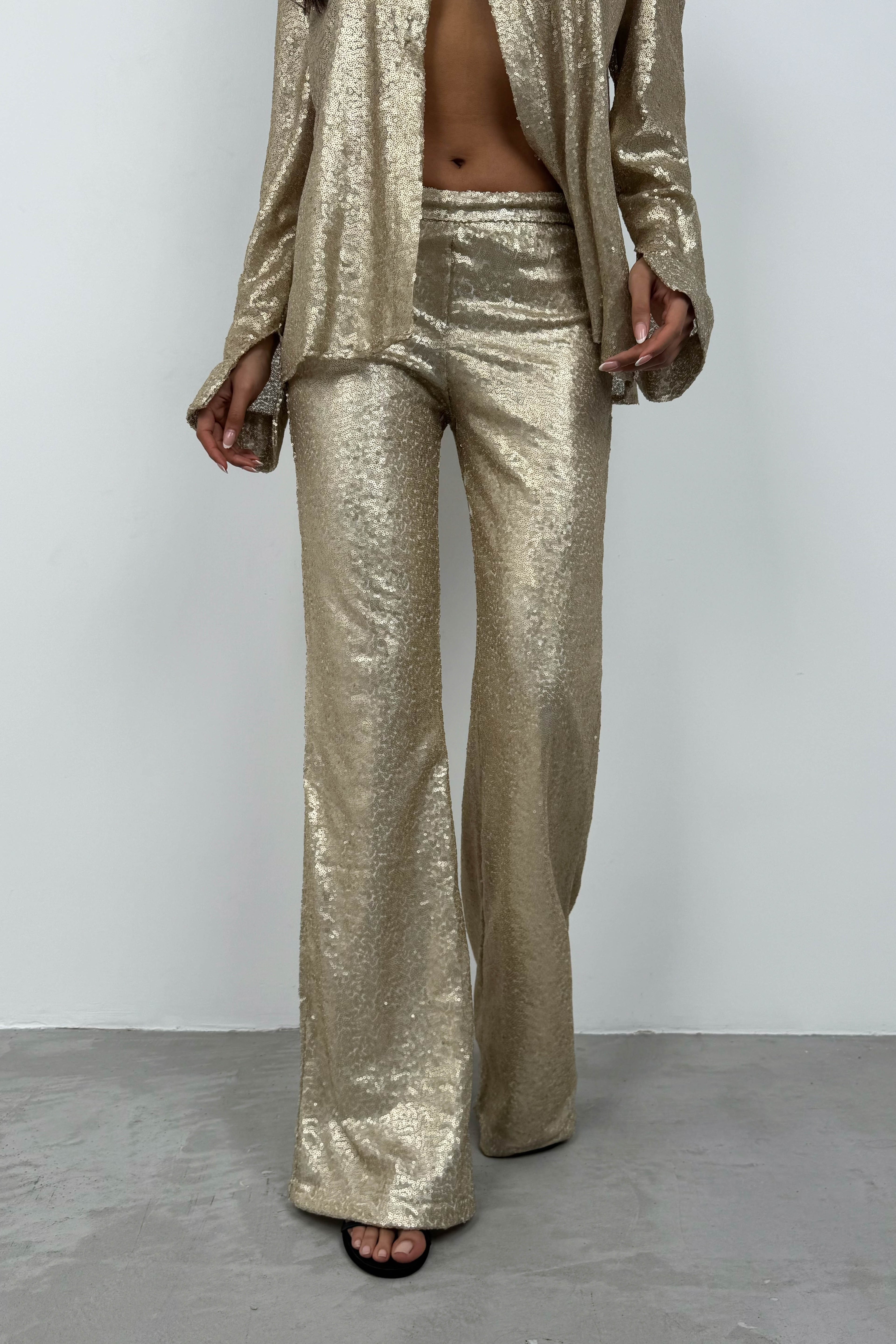 Sequined Wide Leg Gold Pants