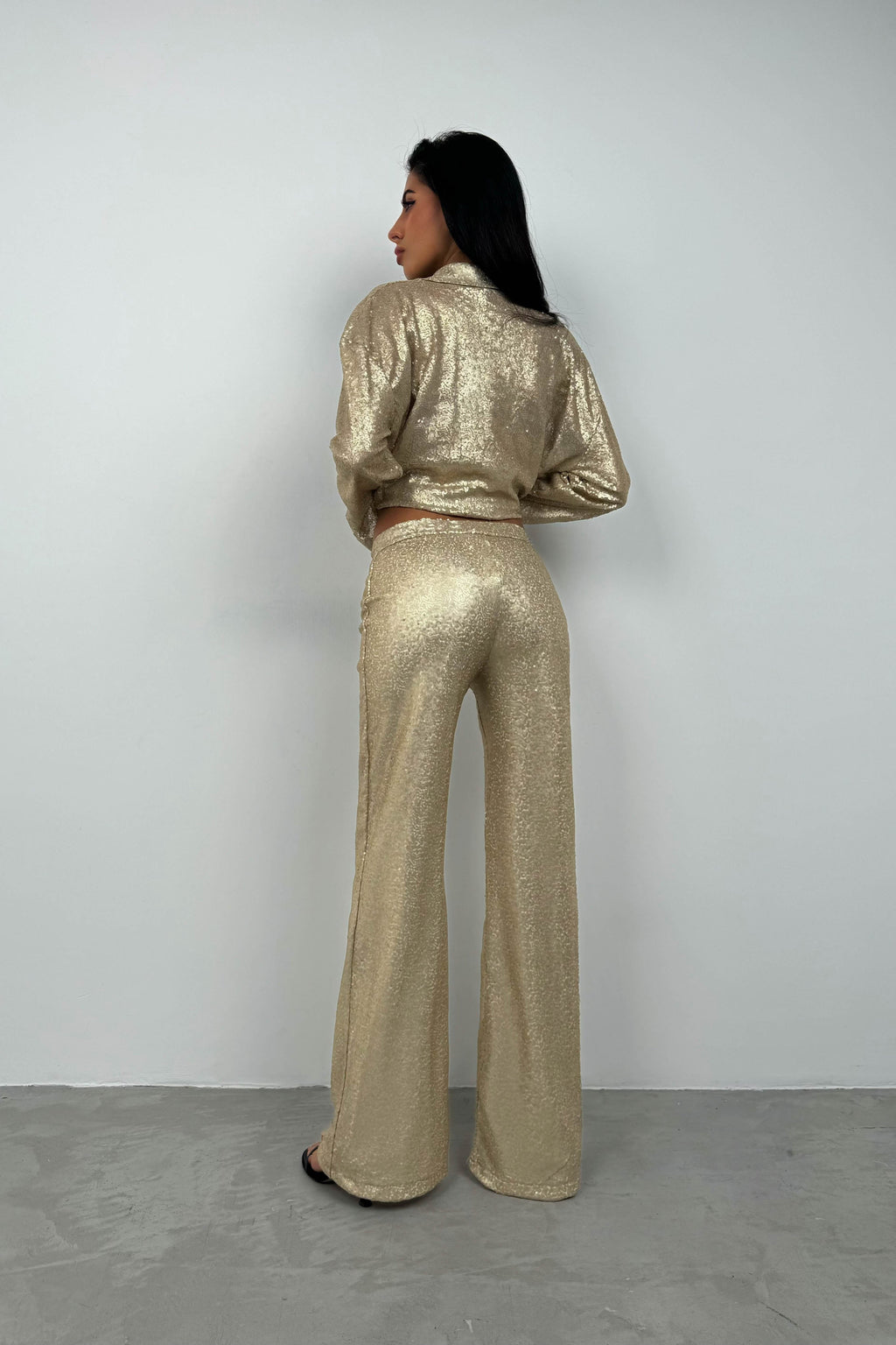 Sequined Wide Leg Gold Pants