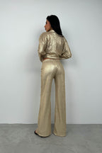 Sequined Wide Leg Gold Pants