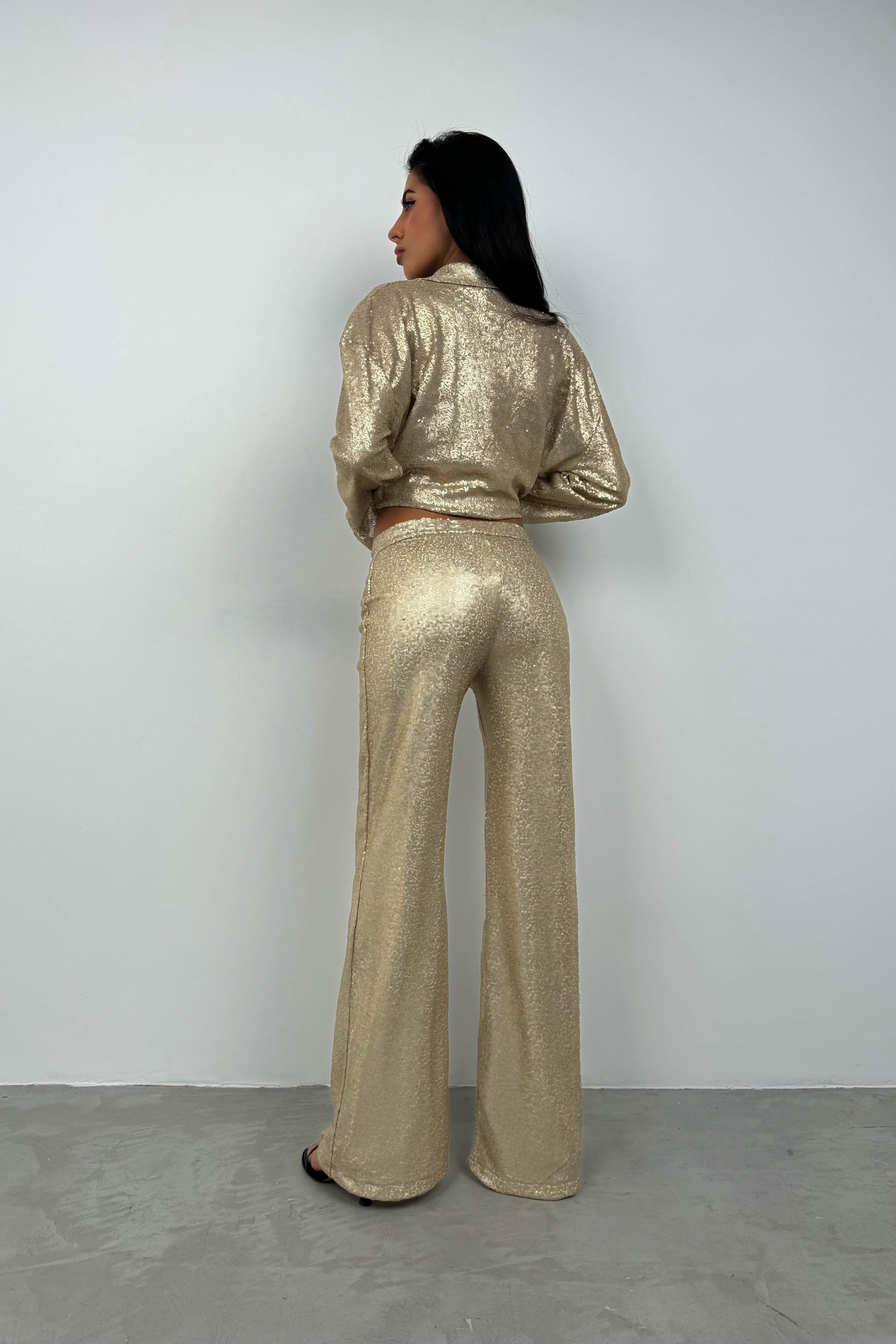 Sequined Wide Leg Gold Pants