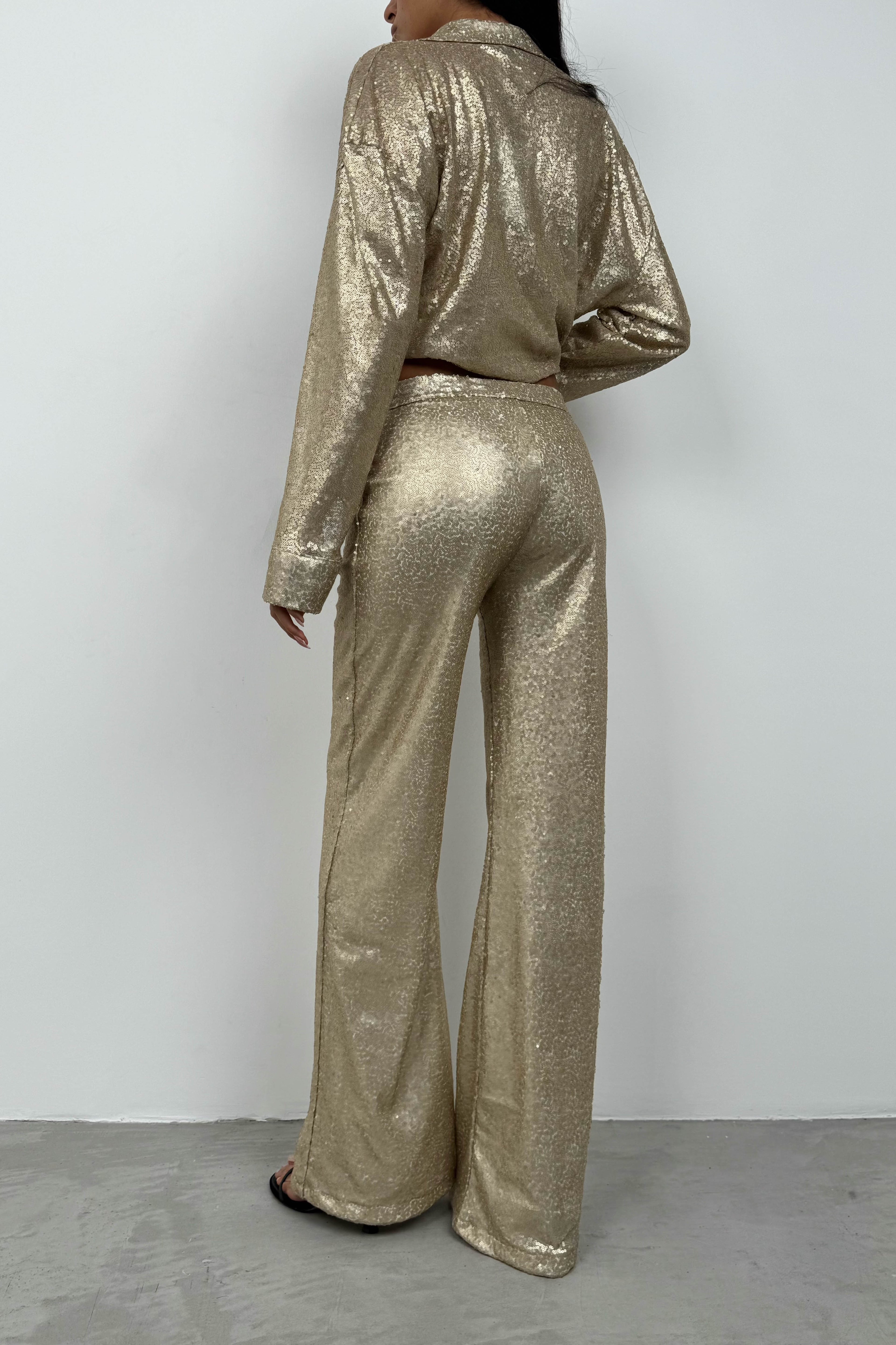 Sequined Wide Leg Gold Pants