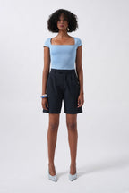 Window Detail Mini Cut-Out Baby Blue Blouse