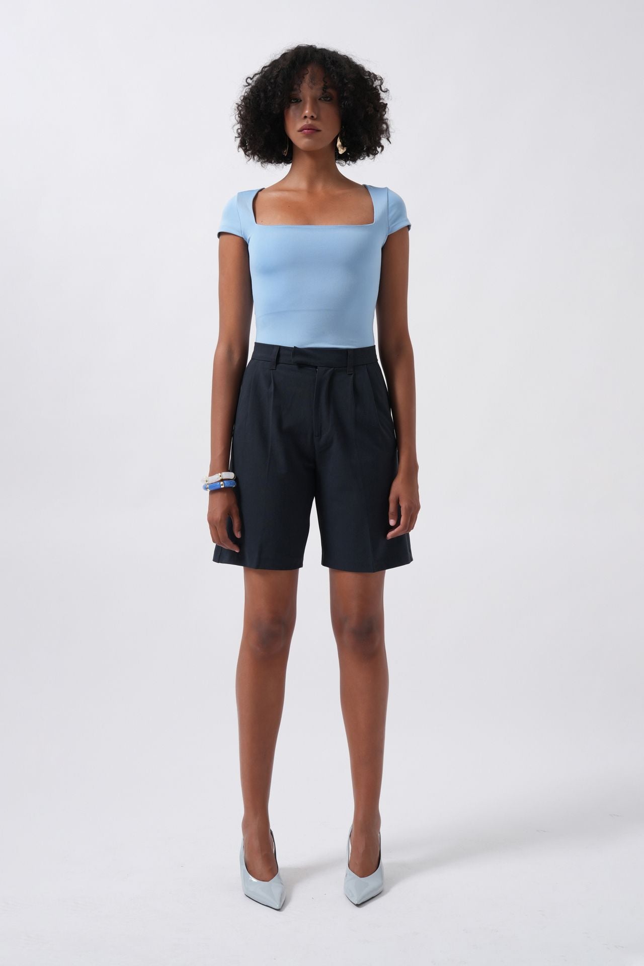 Window Detail Mini Cut-Out Baby Blue Blouse