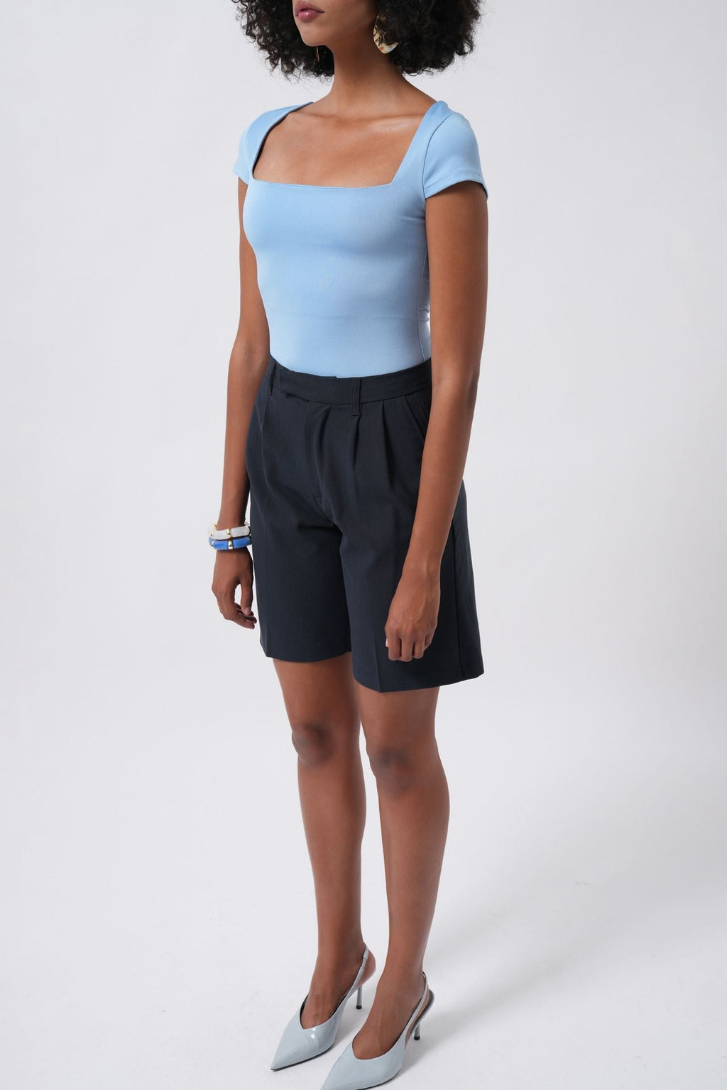 Window Detail Mini Cut-Out Baby Blue Blouse