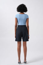 Window Detail Mini Cut-Out Baby Blue Blouse