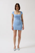 Window Detail Mini Cut-Out Baby Blue Dress