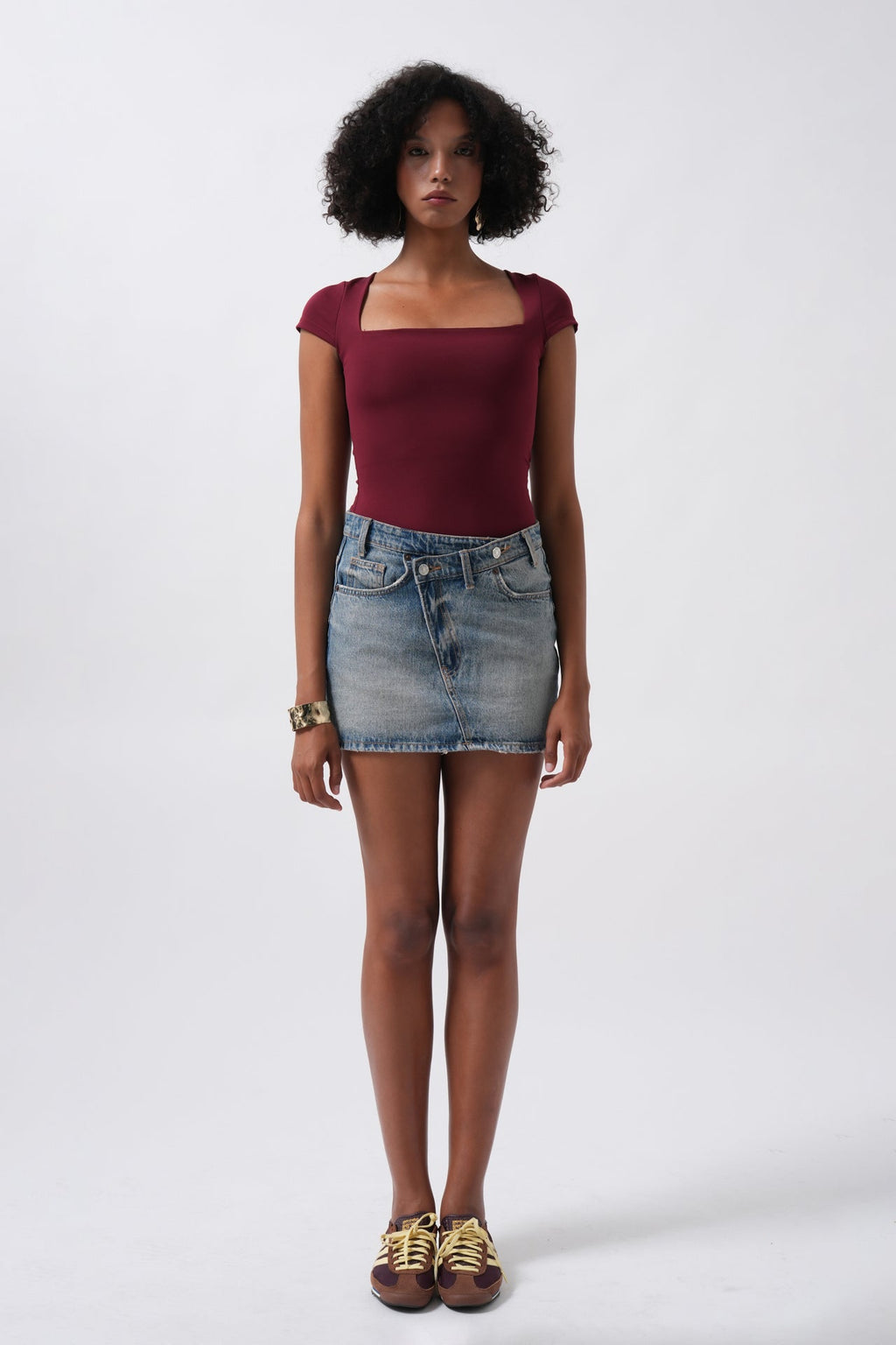 Window Detail Mini Cut-Out Burgundy Blouse