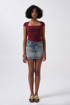 Window Detail Mini Cut-Out Burgundy Blouse
