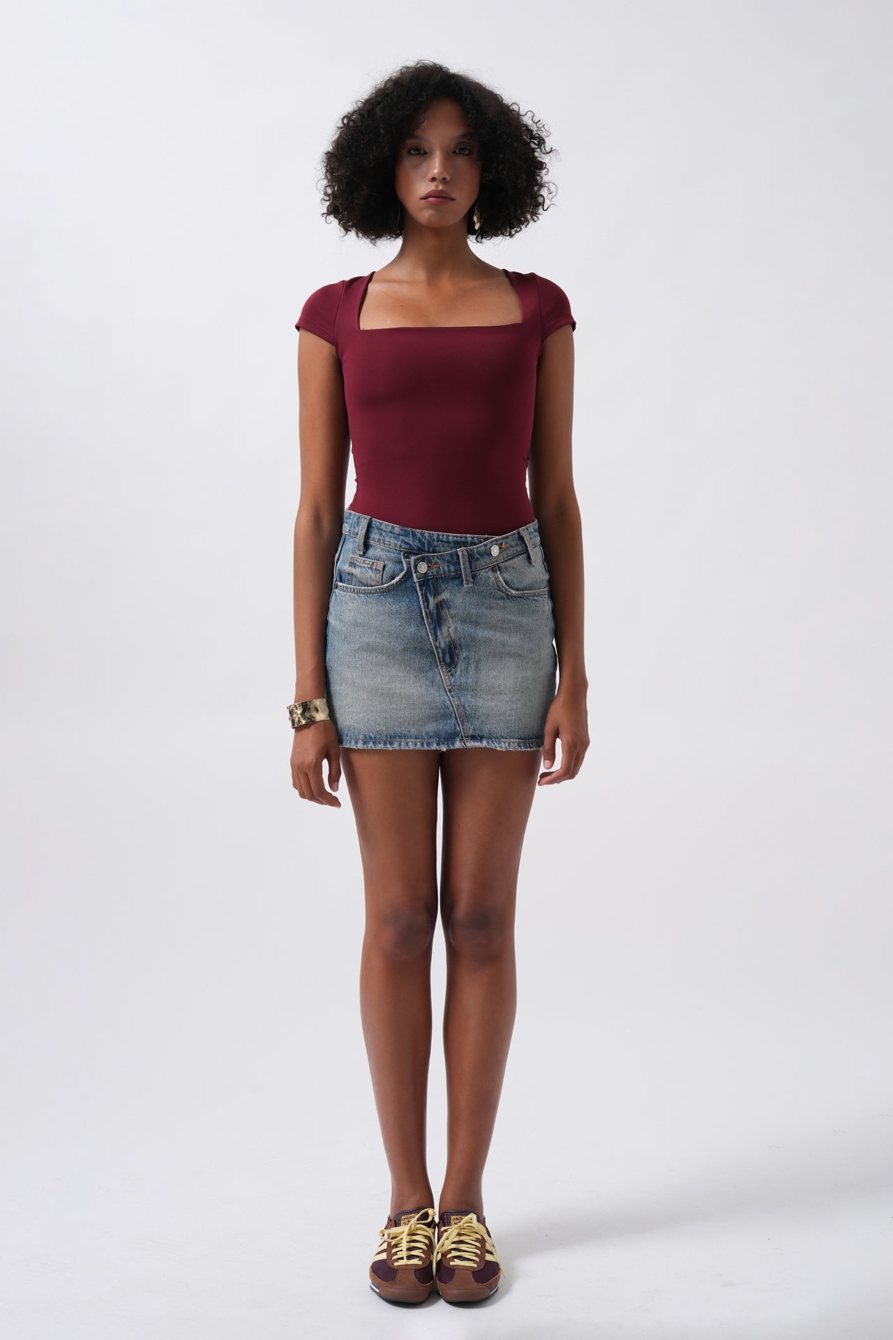 Window Detail Mini Cut-Out Burgundy Blouse