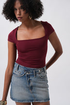 Window Detail Mini Cut-Out Burgundy Blouse