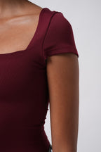 Window Detail Mini Cut-Out Burgundy Blouse