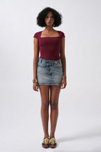 Window Detail Mini Cut-Out Burgundy Blouse