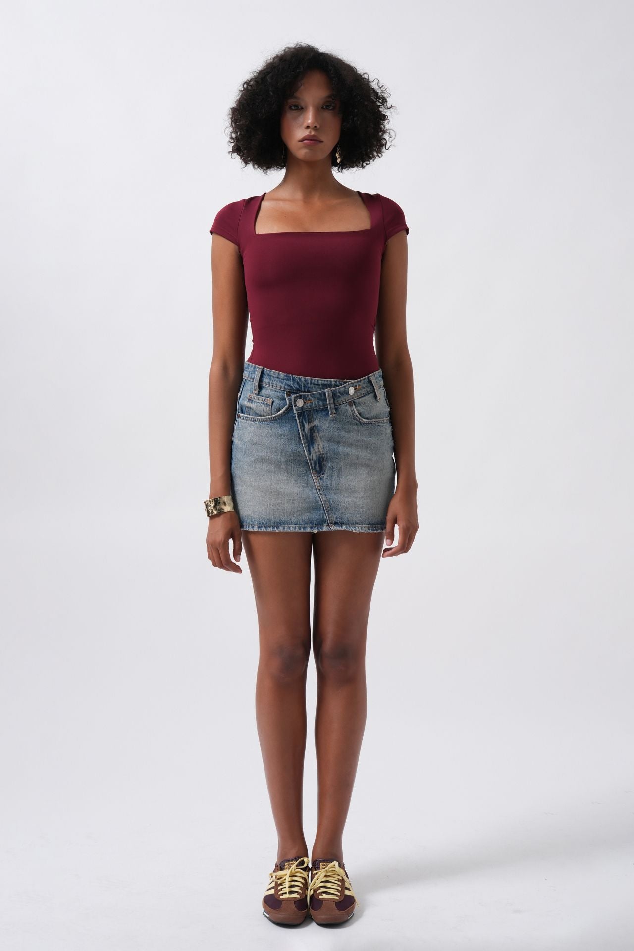 Window Detail Mini Cut-Out Burgundy Blouse