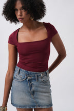Window Detail Mini Cut-Out Burgundy Blouse