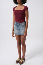 Window Detail Mini Cut-Out Burgundy Blouse