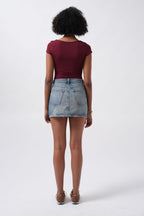 Window Detail Mini Cut-Out Burgundy Blouse