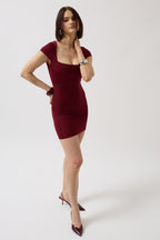 Window Detail Mini Cut-Out Burgundy Dress