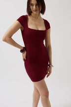 Window Detail Mini Cut-Out Burgundy Dress
