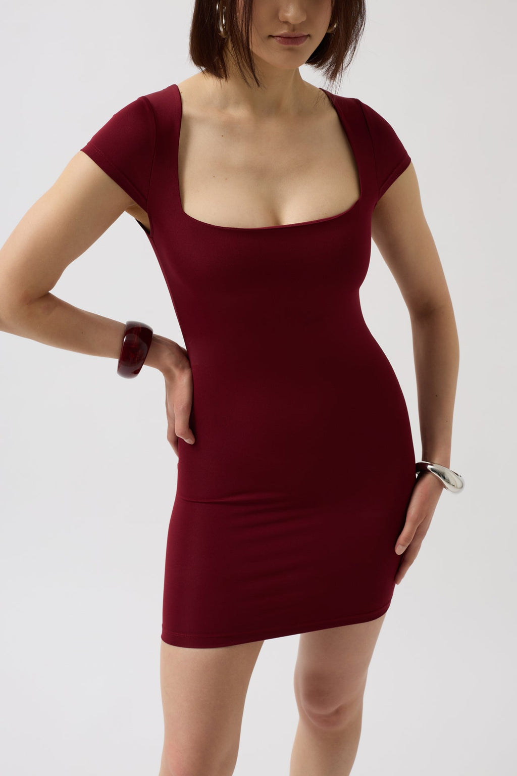 Window Detail Mini Cut-Out Burgundy Dress