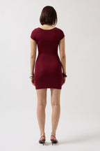 Window Detail Mini Cut-Out Burgundy Dress