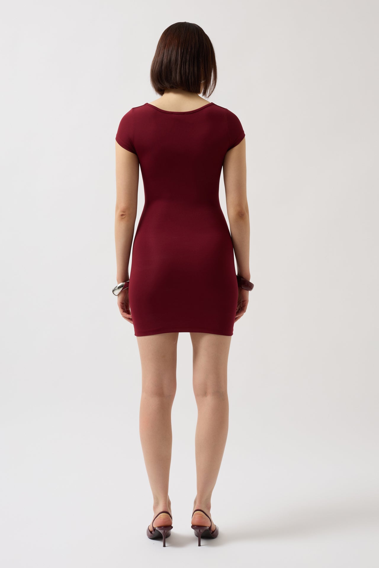 Window Detail Mini Cut-Out Burgundy Dress