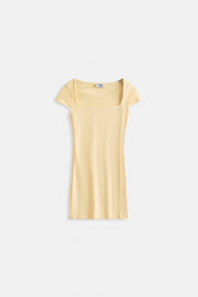 Window Detail Mini Low Cut Yellow Dress