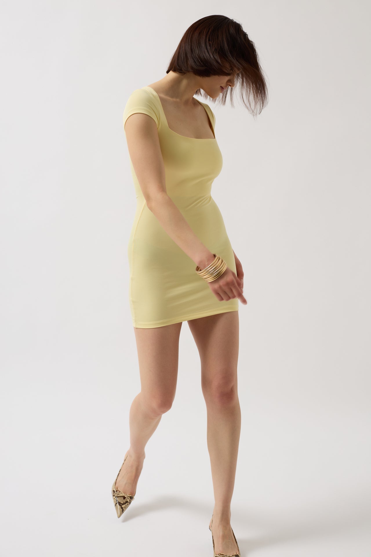 Window Detail Mini Cut-Out Yellow Dress