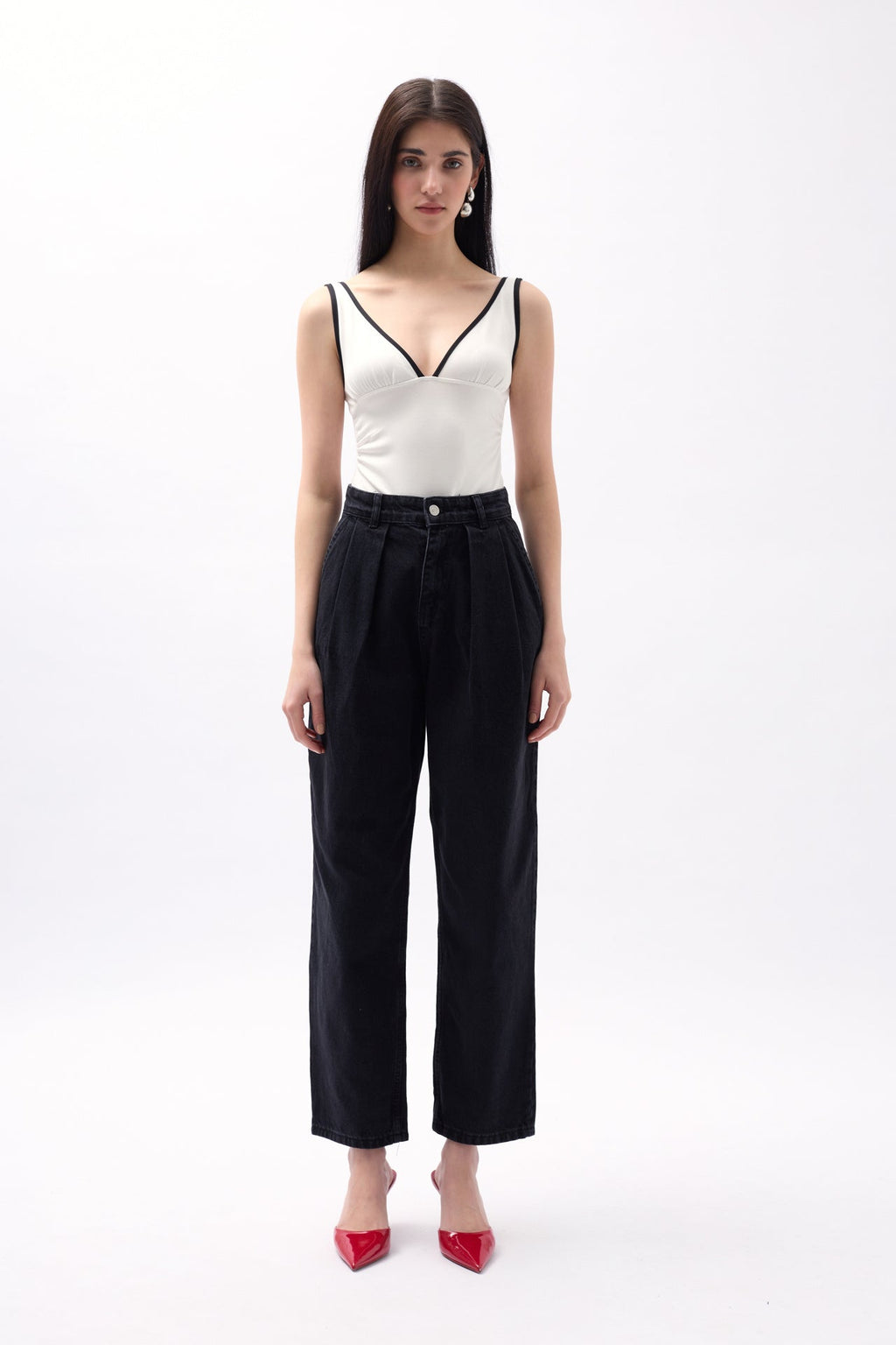 Darted High Waist Gray Jeans