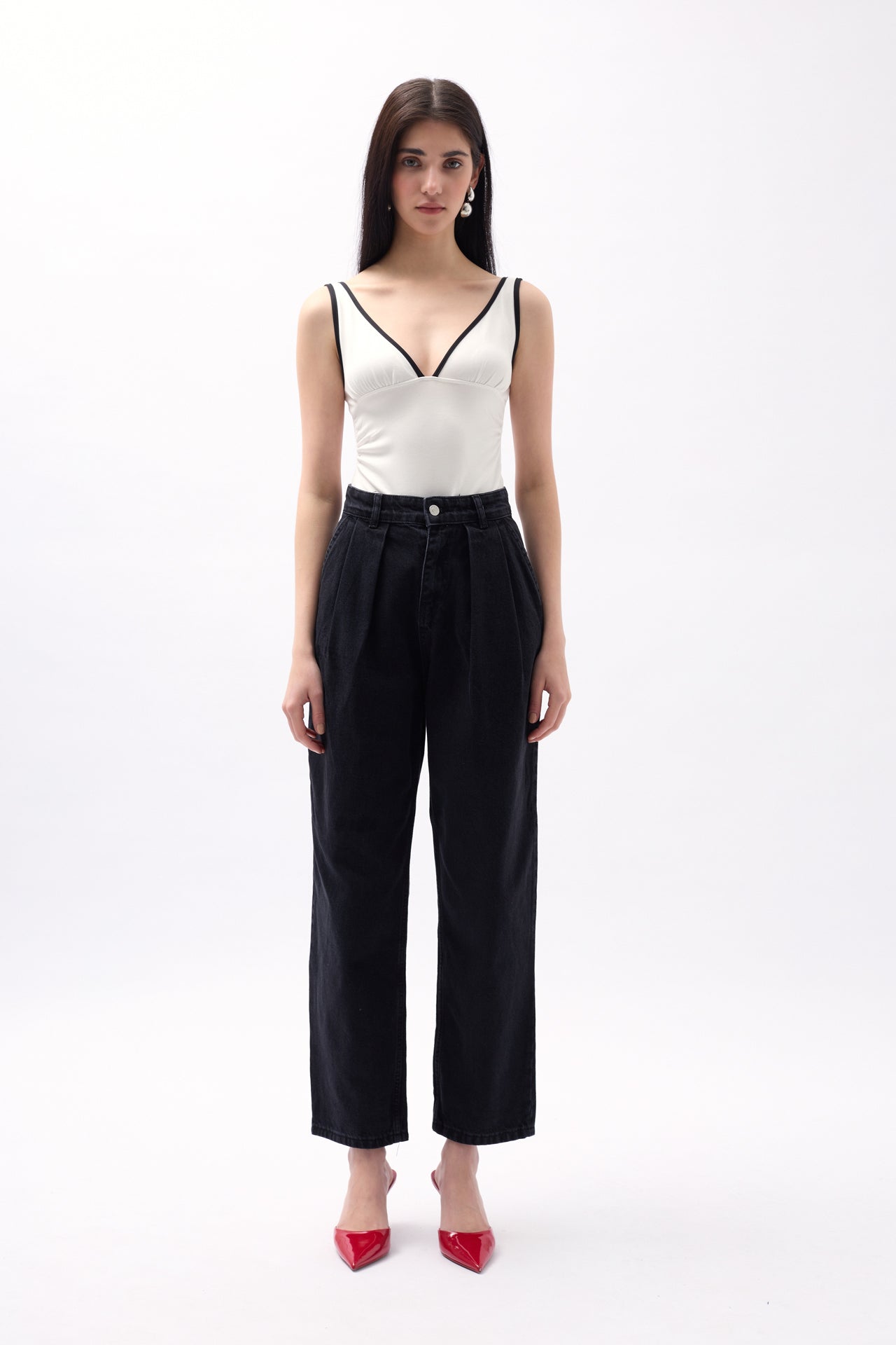 Darted High Waist Gray Jeans