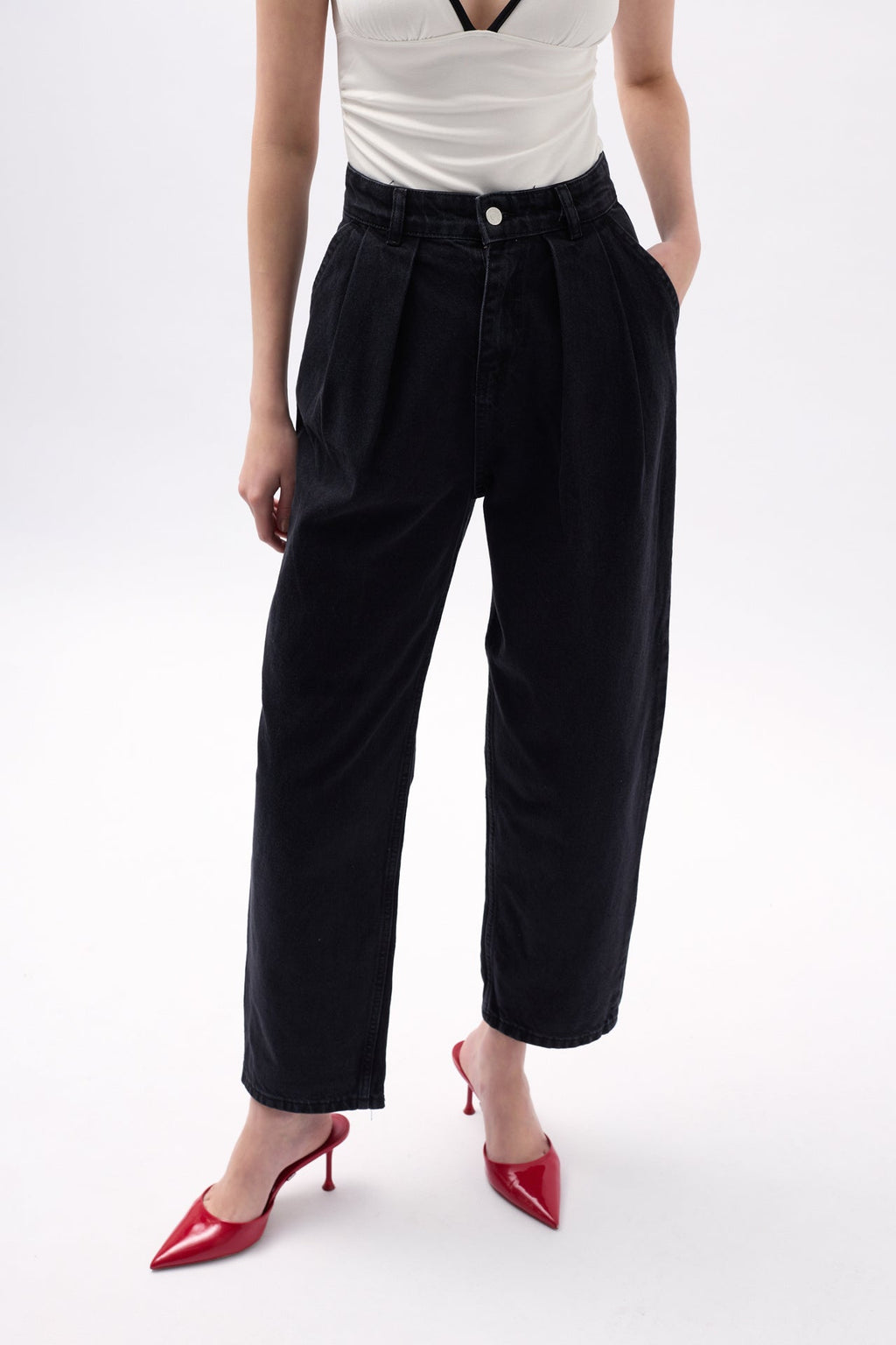 Darted High Waist Gray Jeans