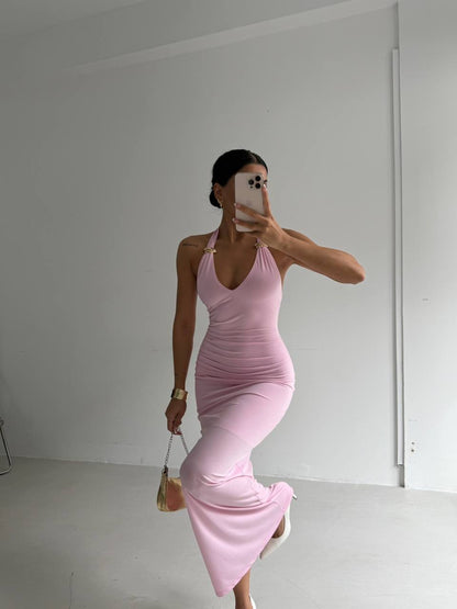 Accessory Detail Maxi Pink Dress